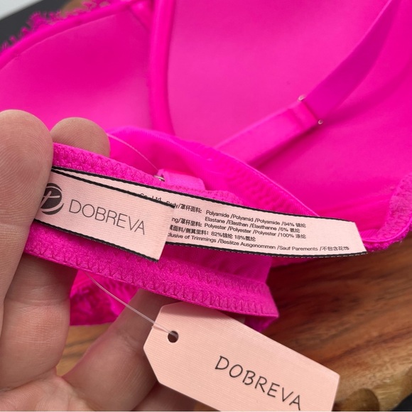 DOBREVA Push Up Lace Bra Underwire Plunge Full Coverage Bra bright fuschia 34C - Picture 5 of 6